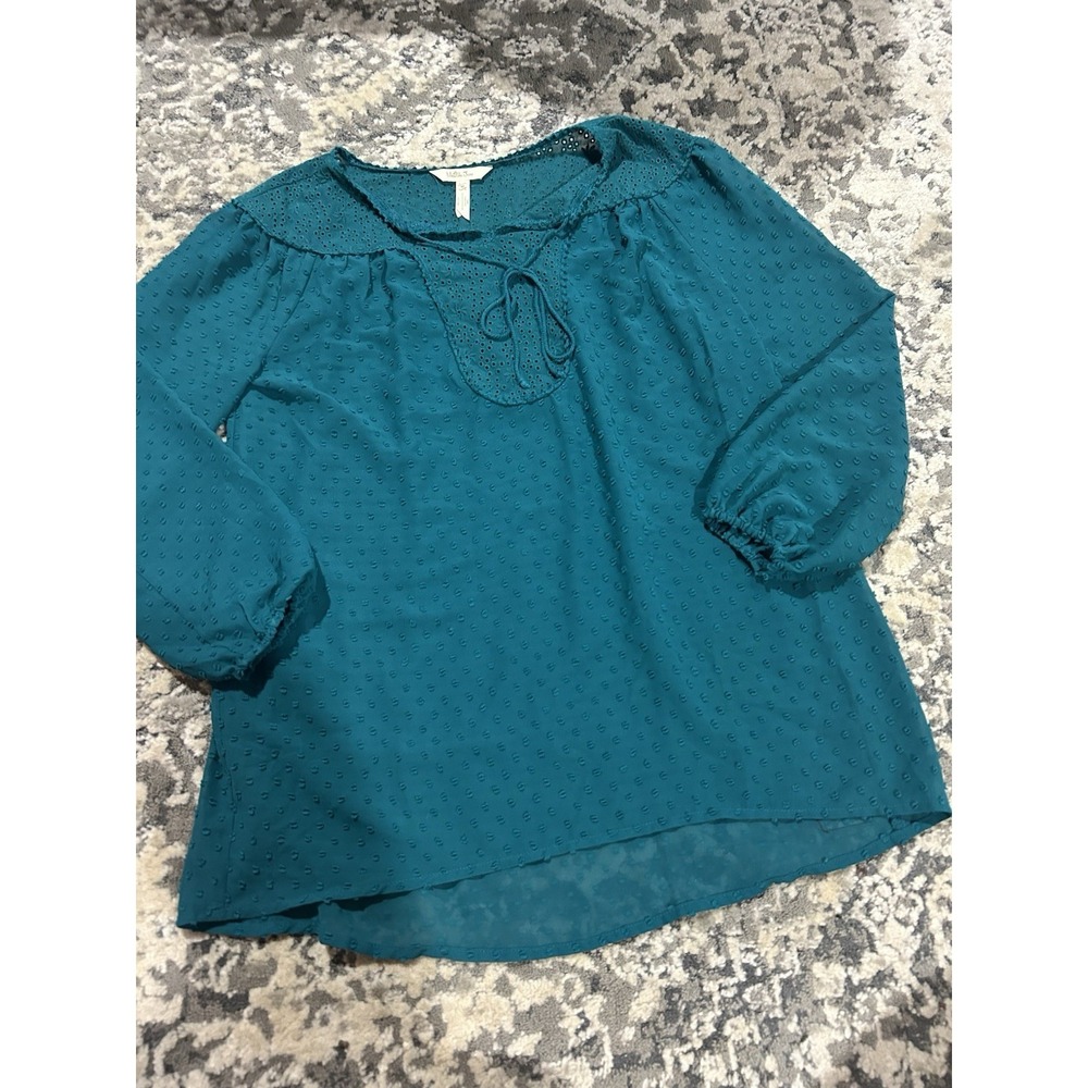 Matilda Jane Teal Peasant Sheer Top Charisma Once Upon Time Blouse Women's‎ M